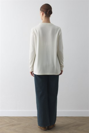 BİSİKLET YAKA TRİKO TUNİK EKRU