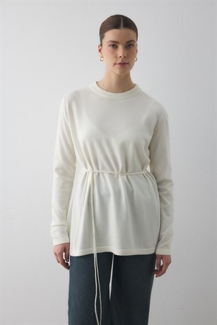 BİSİKLET YAKA TRİKO TUNİK EKRU