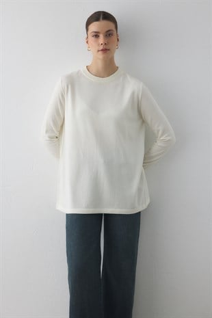 BİSİKLET YAKA TRİKO TUNİK EKRU