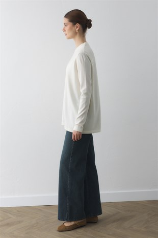 BİSİKLET YAKA TRİKO TUNİK EKRU