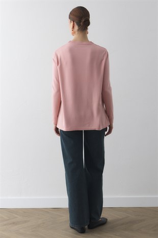 BİSİKLET YAKA TRİKO TUNİK PEMBE