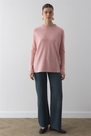 BİSİKLET YAKA TRİKO TUNİK PEMBE