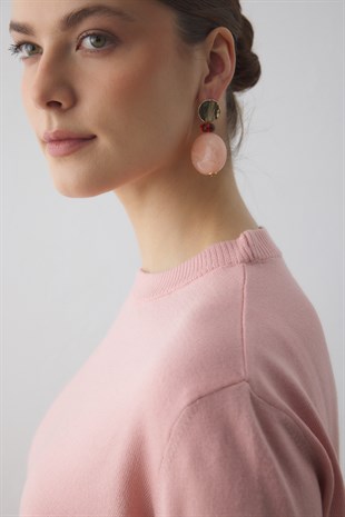 BİSİKLET YAKA TRİKO TUNİK PEMBE