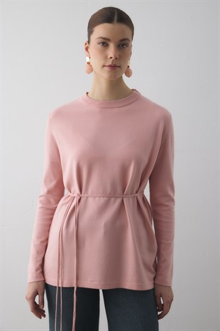 BİSİKLET YAKA TRİKO TUNİK PEMBE