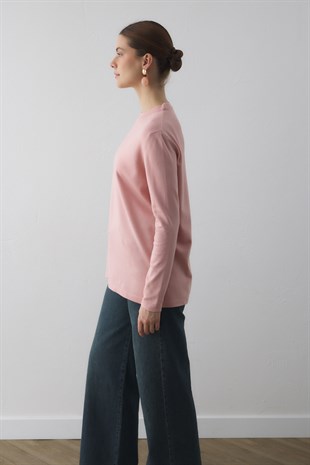 BİSİKLET YAKA TRİKO TUNİK PEMBE