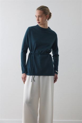 BİSİKLET YAKA TRİKO TUNİK PETROL