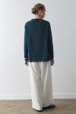 BİSİKLET YAKA TRİKO TUNİK PETROL