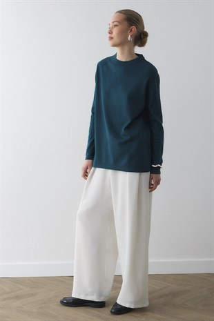 BİSİKLET YAKA TRİKO TUNİK PETROL