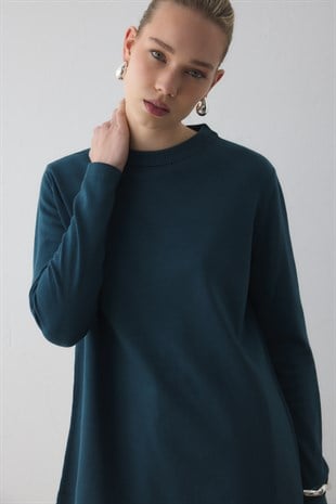 BİSİKLET YAKA TRİKO TUNİK PETROL