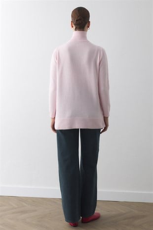 BRİT DÜĞMELİ DİK YAKA HIRKA PEMBE