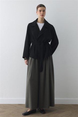 CEKET YAKA KREP KİMONO SİYAH