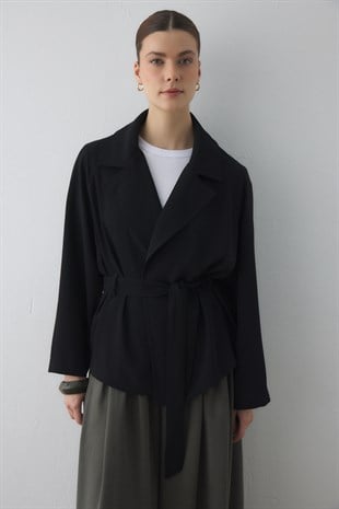 CEKET YAKA KREP KİMONO SİYAH