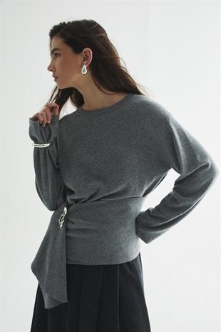 CHARM WRAP TRİKO BLUZ GRİ