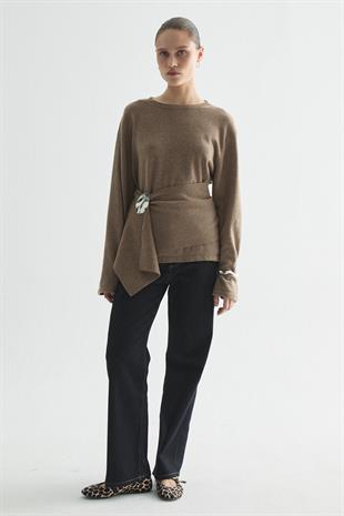 CHARM WRAP TRİKO BLUZ VİZON