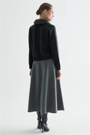 ÇIKARILABİLİR KÜRK DETAYLI TRİKO HIRKA ANTRASİT