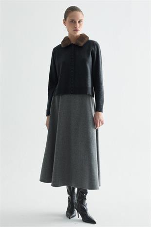 ÇIKARILABİLİR KÜRK DETAYLI TRİKO HIRKA ANTRASİT