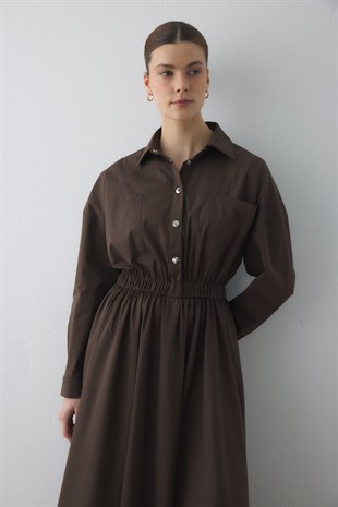 COMPACT ÇIT-ÇITLI MAXI ELBİSE ACI KAHVE