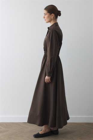 COMPACT ÇIT-ÇITLI MAXI ELBİSE ACI KAHVE