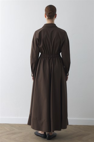 COMPACT ÇIT-ÇITLI MAXI ELBİSE ACI KAHVE