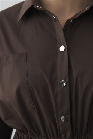 COMPACT ÇIT-ÇITLI MAXI ELBİSE ACI KAHVE