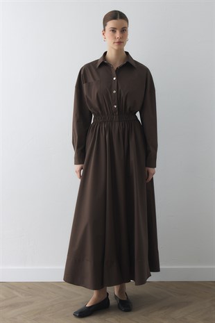 COMPACT ÇIT-ÇITLI MAXI ELBİSE ACI KAHVE