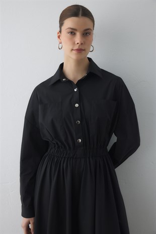 COMPACT ÇIT-ÇITLI MAXI ELBİSE SİYAH