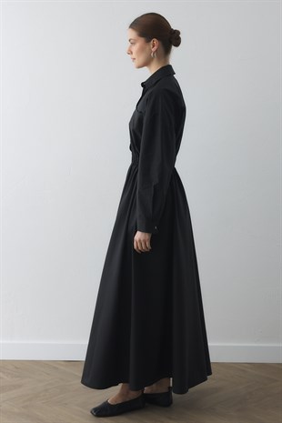 COMPACT ÇIT-ÇITLI MAXI ELBİSE SİYAH