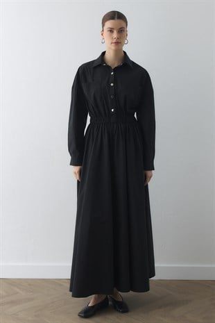 COMPACT ÇIT-ÇITLI MAXI ELBİSE SİYAH