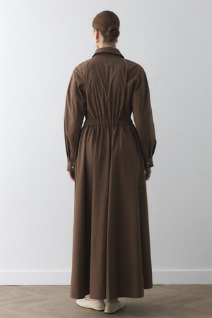 COMPACT ÇIT-ÇITLI MAXI ELBİSE SÜTLÜ KAHVE