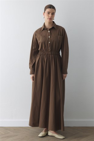 COMPACT ÇIT-ÇITLI MAXI ELBİSE SÜTLÜ KAHVE