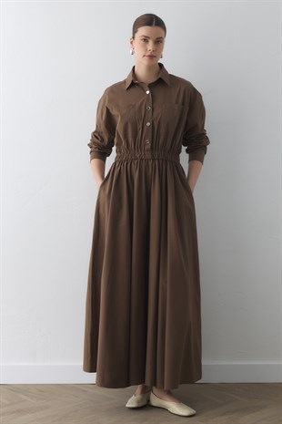 COMPACT ÇIT-ÇITLI MAXI ELBİSE SÜTLÜ KAHVE