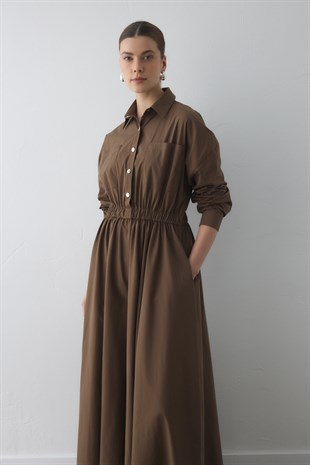 COMPACT ÇIT-ÇITLI MAXI ELBİSE SÜTLÜ KAHVE