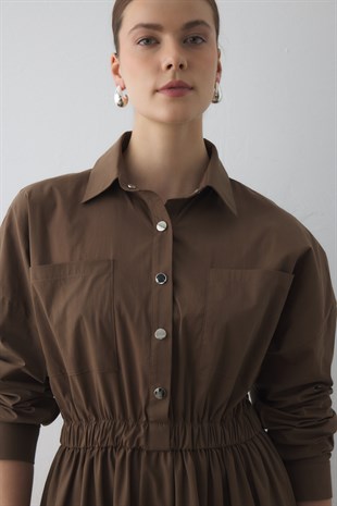 COMPACT ÇIT-ÇITLI MAXI ELBİSE SÜTLÜ KAHVE