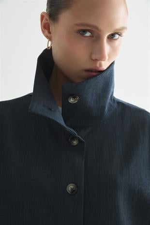 DENIM EFEKT GABARDİN İKİLİ CEKET-PANTOLON SET LACİVERT