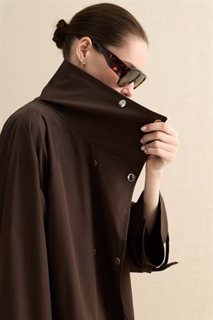 DİK YAKA OVERSIZE TRENÇKOT ACI KAHVE