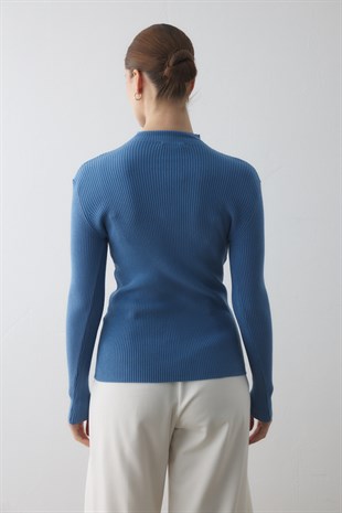 DİK YAKA TRİKO KAZAK MAVİ