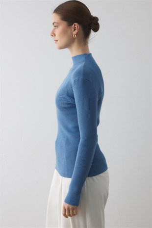 DİK YAKA TRİKO KAZAK MAVİ