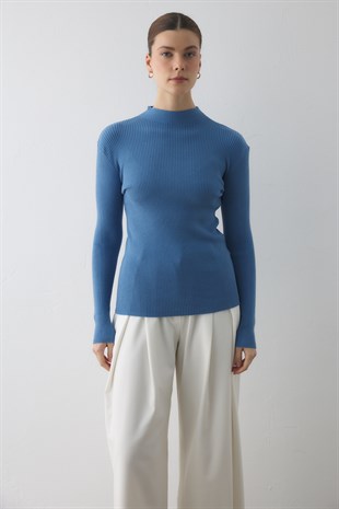 DİK YAKA TRİKO KAZAK MAVİ