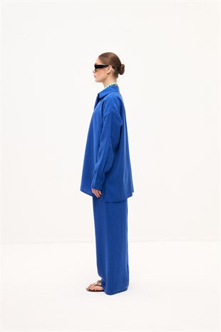 DÖKÜMLÜ OVERSIZE TAŞLANMIŞ MODAL GÖMLEK SAKS