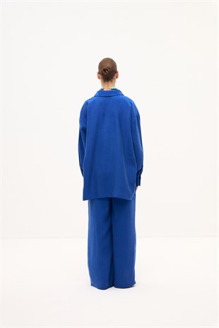 DÖKÜMLÜ OVERSIZE TAŞLANMIŞ MODAL GÖMLEK SAKS