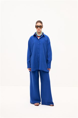 DÖKÜMLÜ OVERSIZE TAŞLANMIŞ MODAL GÖMLEK SAKS