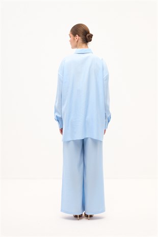 DÖKÜMLÜ OVERSIZE TAŞLANMIŞ MODAL GÖMLEK BEBE MAVİSİ