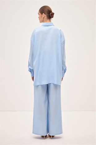 DÖKÜMLÜ OVERSIZE TAŞLANMIŞ MODAL GÖMLEK BEBE MAVİSİ