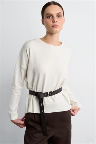 DÖKÜMLÜ TRİKO BLUZ EKRU