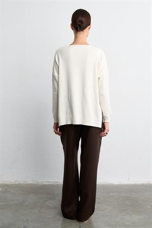 DÖKÜMLÜ TRİKO BLUZ EKRU