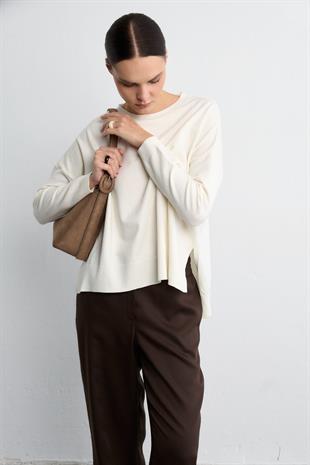 DÖKÜMLÜ TRİKO BLUZ EKRU