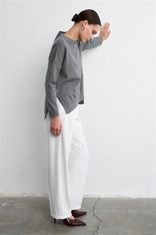 DÖKÜMLÜ TRİKO BLUZ GRİ