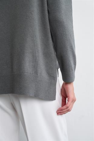 DÖKÜMLÜ TRİKO BLUZ GRİ