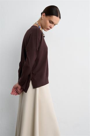 DÖKÜMLÜ TRİKO BLUZ KAHVERENGİ