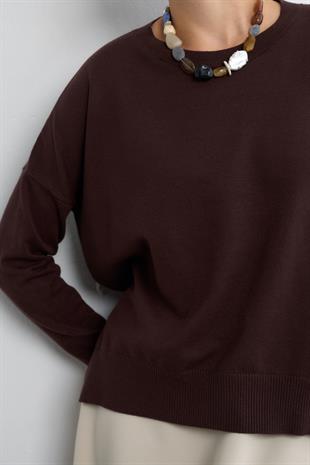 DÖKÜMLÜ TRİKO BLUZ KAHVERENGİ